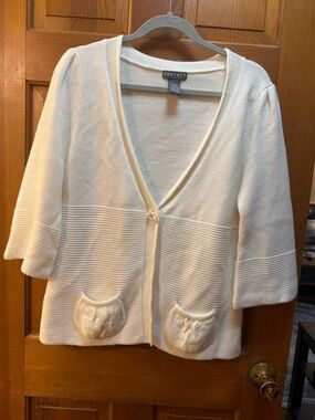 Cream Open-Front Knit Cardigan with Patch Pockets